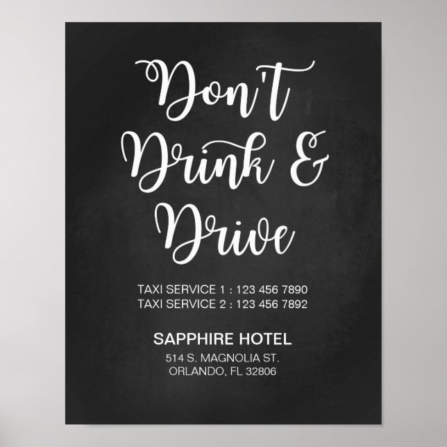 Taxi Info Wedding Sign | Modern Calligraphy Signs (Front)