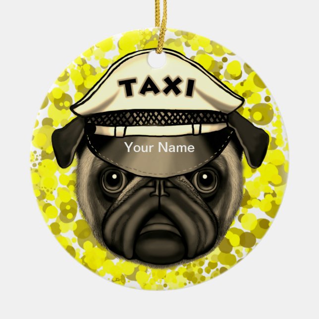 Taxi Pug  Ceramic Ornament (Front)