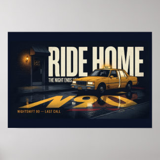 Taxi Rétro Conduite de Nuit Ride Home Affiche 18x1