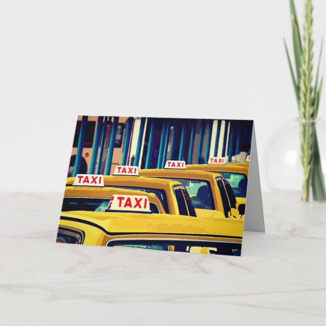 Taxis jaunes toute carte de voeux de blanc (Devant)