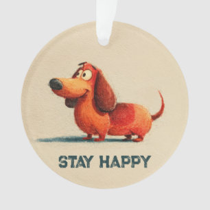 tay Happy Dog – Cute Positive Quote Art Ornament