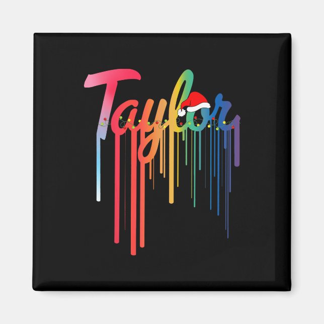 Taylor First Name Santa Hat Colourful Print Taylor Magnet (Front)