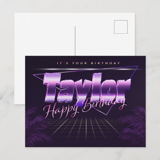 Taylor Nom Prénom Anniversaire de la carte postale (Devant / Derrière)