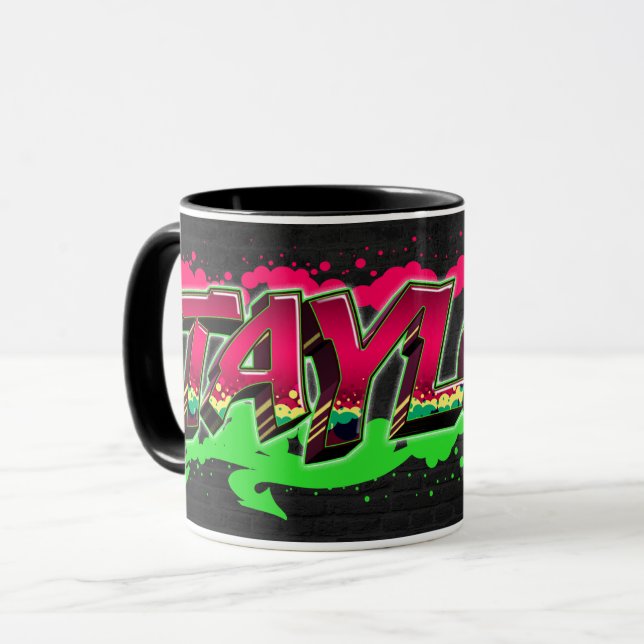 Taylor prénom Graffiti red Green Tasse (Devant gauche)