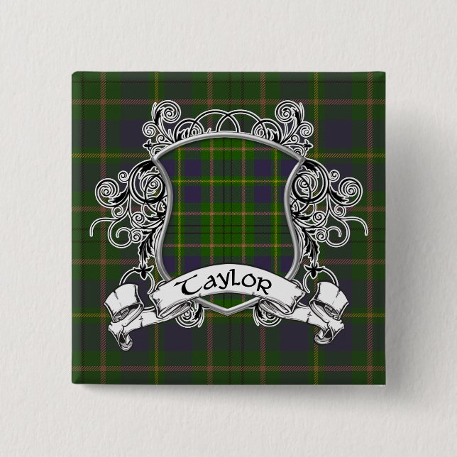 Taylor Tartan Shield 2 Inch Square Button (Front)