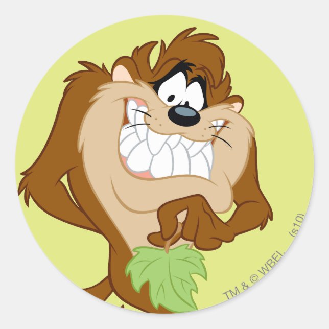 TAZ™ holding a leaf Classic Round Sticker (Front)
