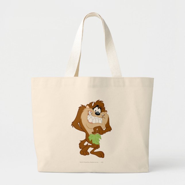 TAZ™ holding a leaf Large Tote Bag (Front)