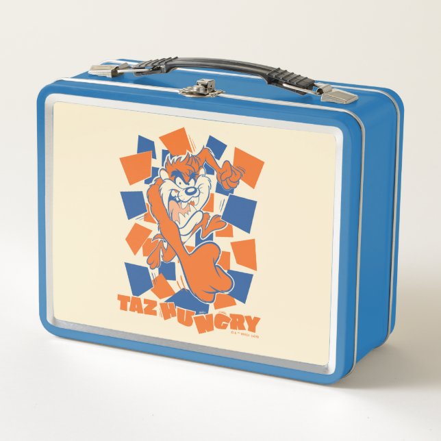 TAZ™ Hungry Smashing Through Chequered Metal Lunch Box (Front)