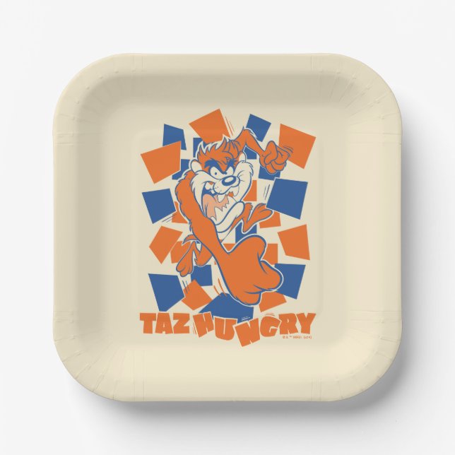 TAZ™ Hungry Smashing Through Chequered Paper Plate (Front)