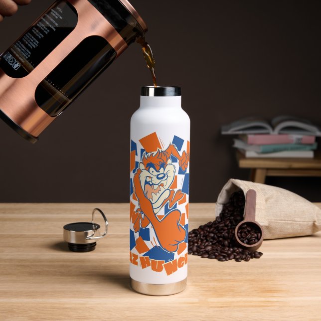 TAZ™ Hungry Smashing Through Chequered Water Bottle (Coffee)