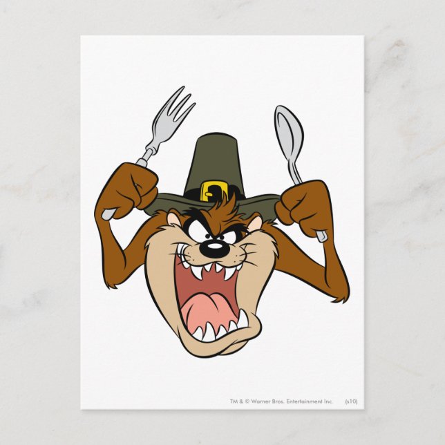 TAZ™ Pilgrim Thanksgiving in Color Holiday Postcard (Front)