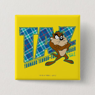 TAZ™ Tornado Terror Plaid 2 Inch Square Button