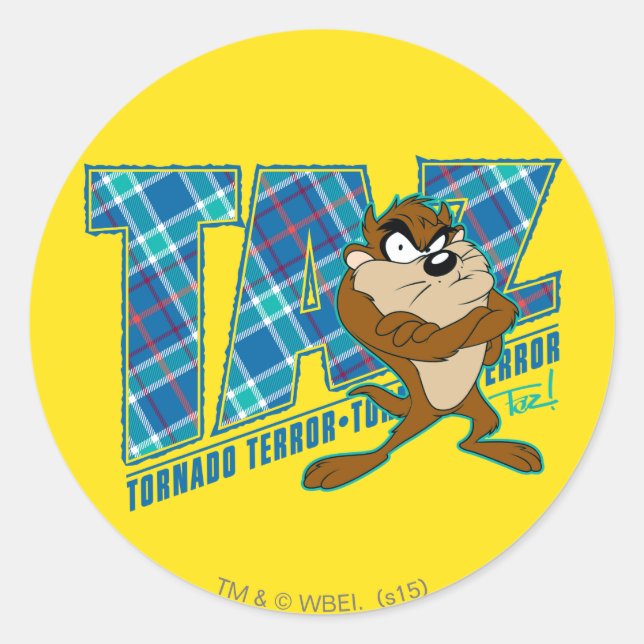 TAZ™ Tornado Terror Plaid Classic Round Sticker (Front)