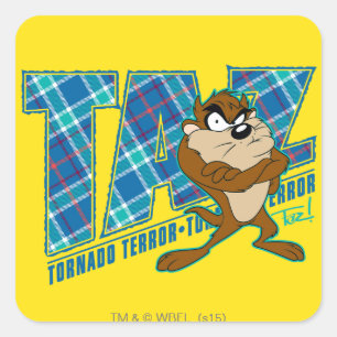 TAZ™ Tornado Terror Plaid Square Sticker