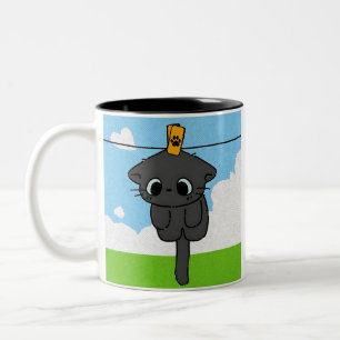 Taza. Cute cat. Clothesline Two-Tone Coffee Mug