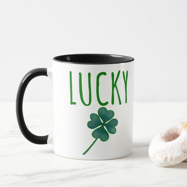 Taza Lucky Clover St Patricks Day  Mug (With Donut)