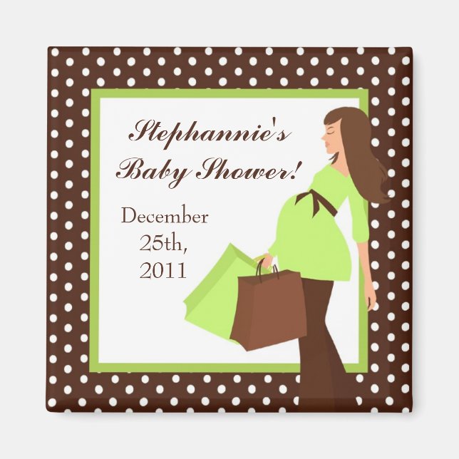 {TBA} 2"x2" Green Mod Mom Polka Party Favour Magne Magnet (Front)