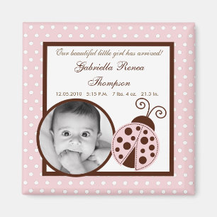 {TBA} 2"x2" Pink Ladybug Announcement Magnet