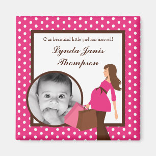 {TBA} 2"x2" Pink Mod Mom Polk  Announcement Magnet
