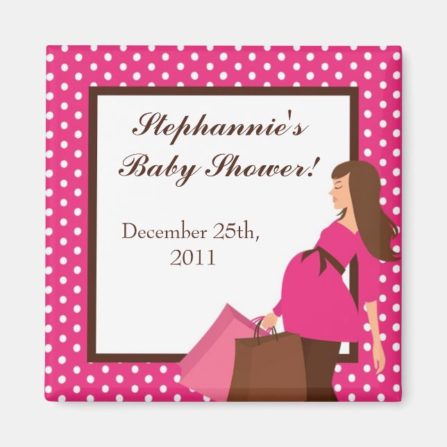 {TBA} 2"x2" Pink Mod Mom Polka Party Favour Magnet (Front)