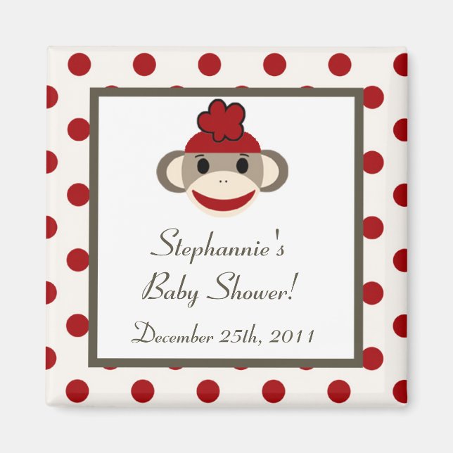{TBA} 2"x2" Red Sock Monkey Party Favour Magnet (Front)