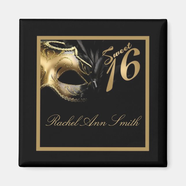 {TBA} 2"x2" Sweet 16 Gold Favour Magnet (Front)