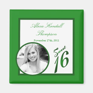 {TBA} 2"x2" Sweet 16 Green Announcement Magnet