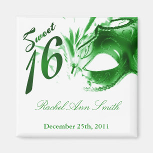 {TBA} 2"x2" Sweet 16 Green Party Favor Magnet