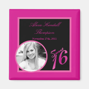 {TBA} 2"x2" Sweet 16 Hot Pink Announcement Magnet