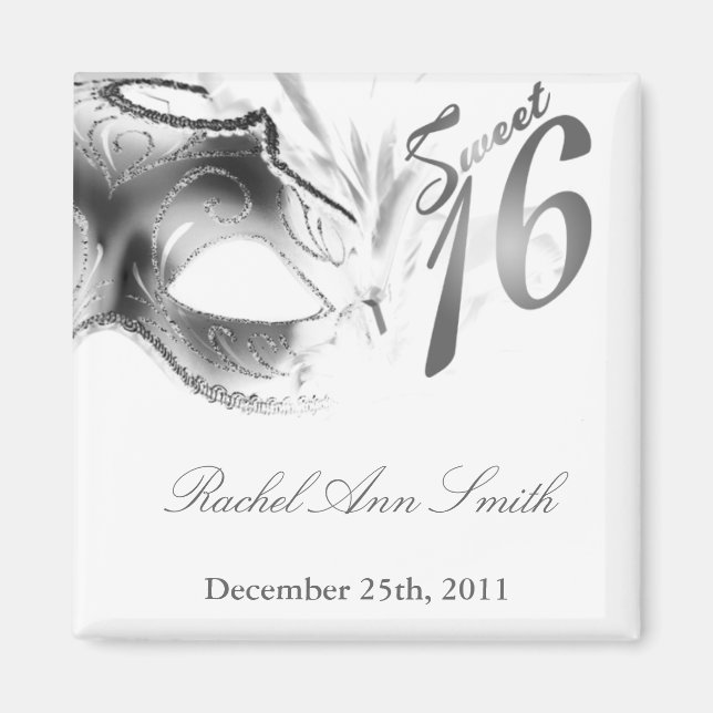 {TBA} 2"x2" Sweet 16 Silver Party Favor Magnet (Devant)