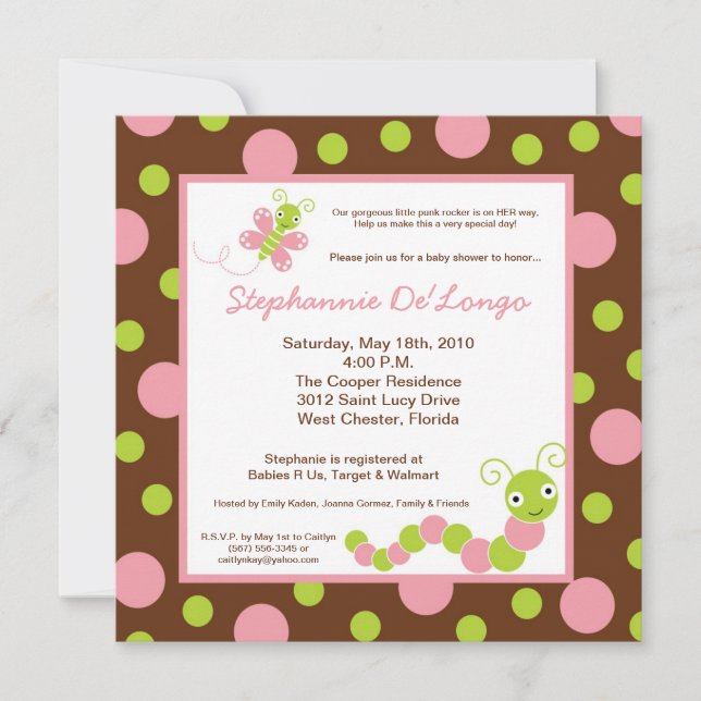 {TBA} 5x5 Spring Bug Butterfly Baby Shower Invite (Front)