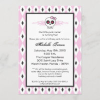 {TBA}5x7 Girl Punk Skull Birthday Party Invitation