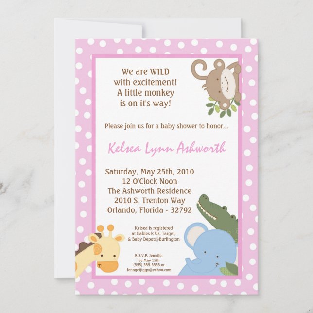 {TBA} 5x7 Safari Jungle Zoo Baby Shower Invitation (Front)