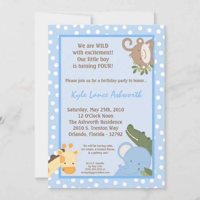 {TBA} 5x7 Safari Jungle Zoo Birthday Invitation (Front)
