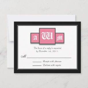 {TBA} Cartes Tri-Monogramme Rose Moderne Réponse /