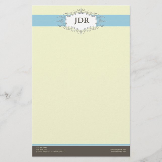 {TBA} Chic Deco Baby Blue Customized Stationery (Front)