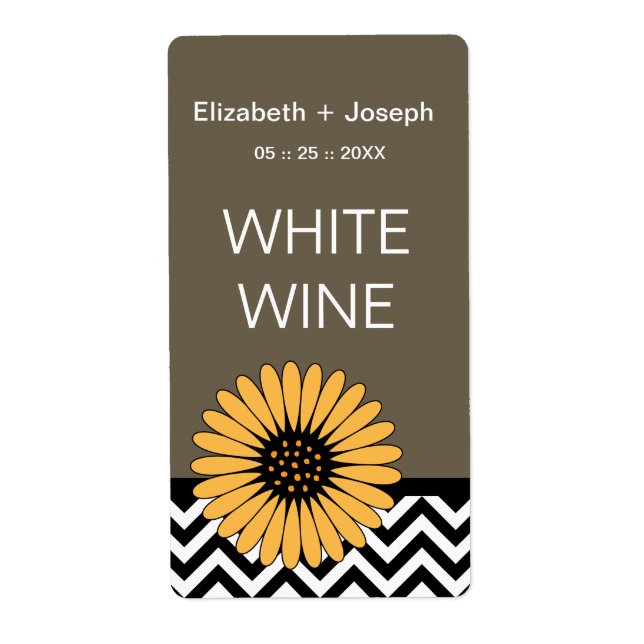 (TBA) Gerbera Daisy  & Chevron Wine Labels (Front)