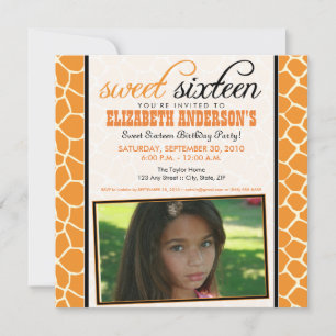 {TBA} Giraffe Sweet 16 Party Invitation (orange)