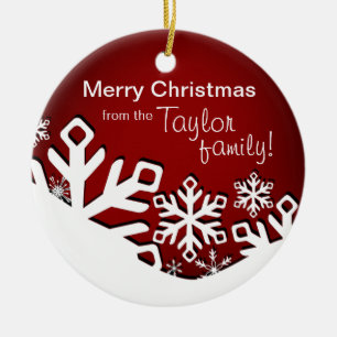 :TBA: Holly Jolly Snowflakes Christmas Photo  red Ceramic Ornament