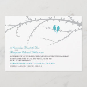 {TBA} Love Birds Wedding Invitation (aqua)