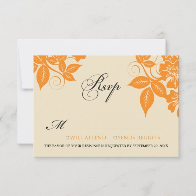 {TBA} Orange/Black Modern Floral RSVP Card (Front)
