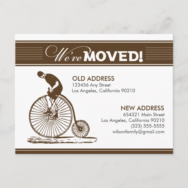 {TBA} POSTCARD: We've Moved! Antique Bicycle Announcement Postcard (Front)