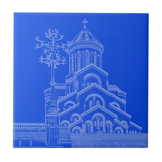 Tbilisi Georgia Cityscape Architecture Sketch Tile (Front)