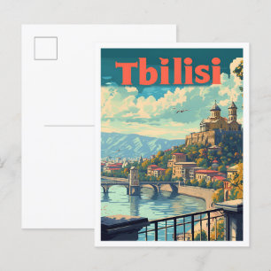 Tbilisi Georgia Vintage Art Travel Illustration Postcard