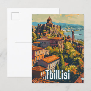 Tbilisi Georgia Vintage Retro Travel Illustration Postcard