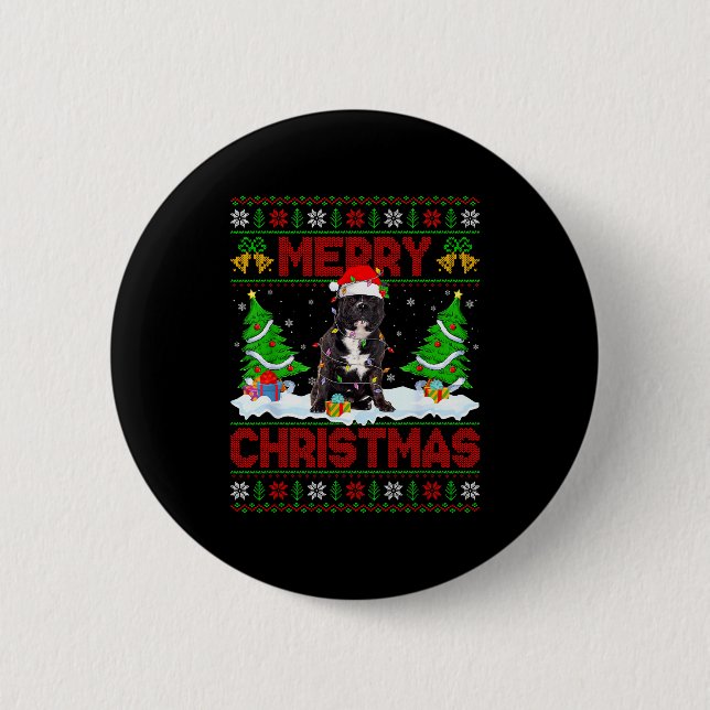 Tbull Dog Ugly Xmas Sweater Funny Pet Dog Lover Ch 2 Inch Round Button (Front)