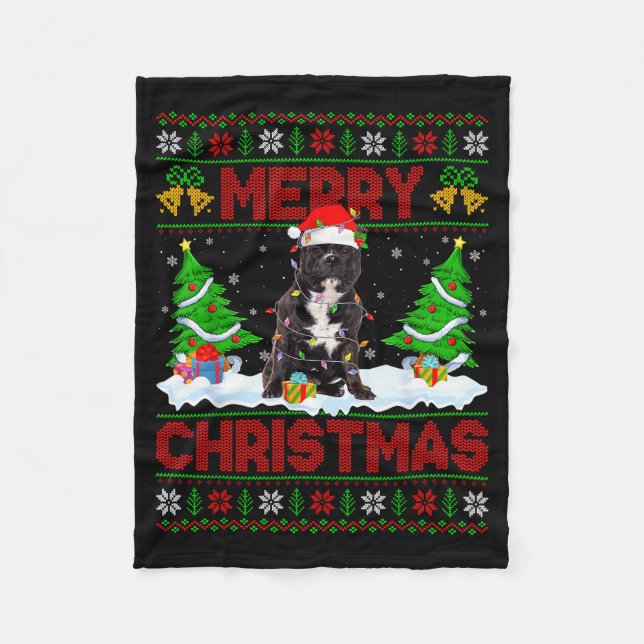 Tbull Dog Ugly Xmas Sweater Funny Pet Dog Lover Ch Fleece Blanket (Front)