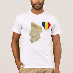 Tchad Drapeau Coeur et carte T-shirt
