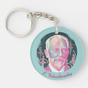 Tchaikovsky Colourful Portrait Quote Keychain