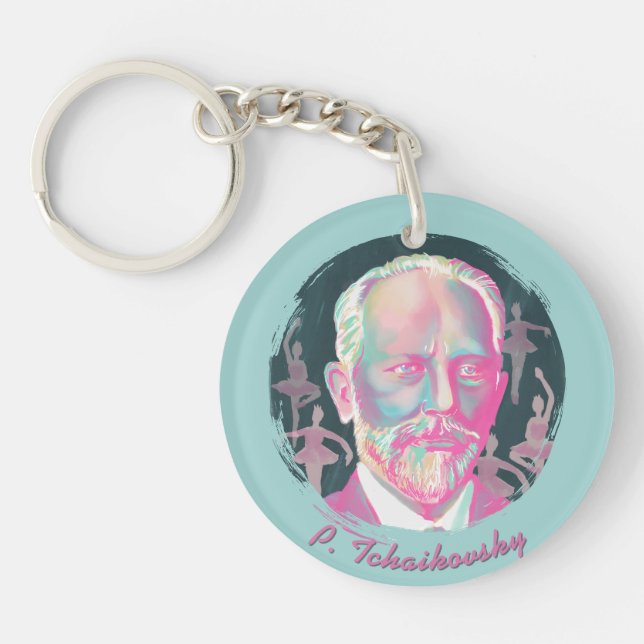 Tchaikovsky Colourful Portrait Quote Keychain (Front)